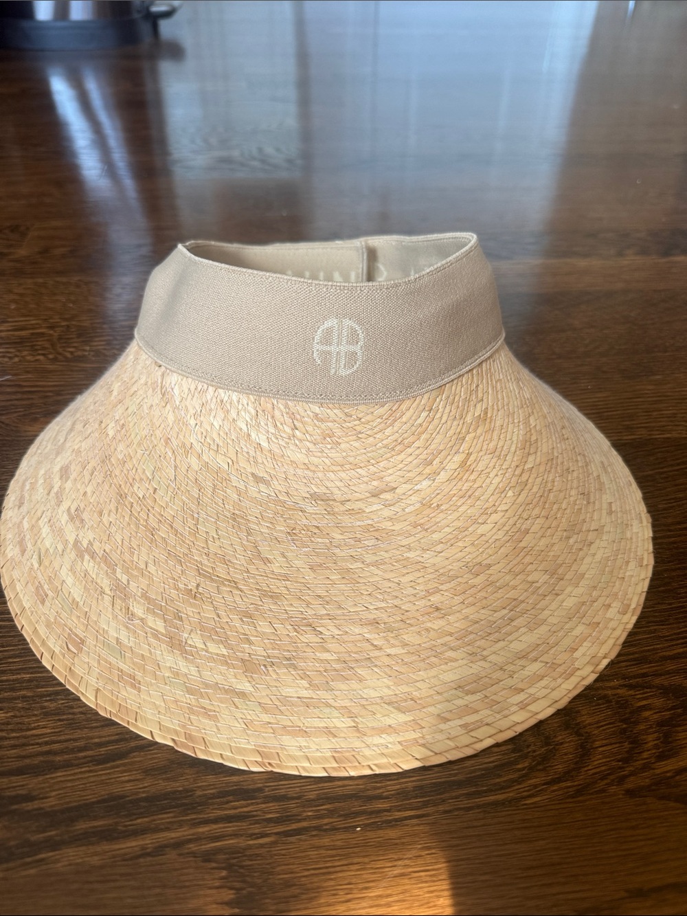 Anine Bing Beige Straw Visor with Monogram Band